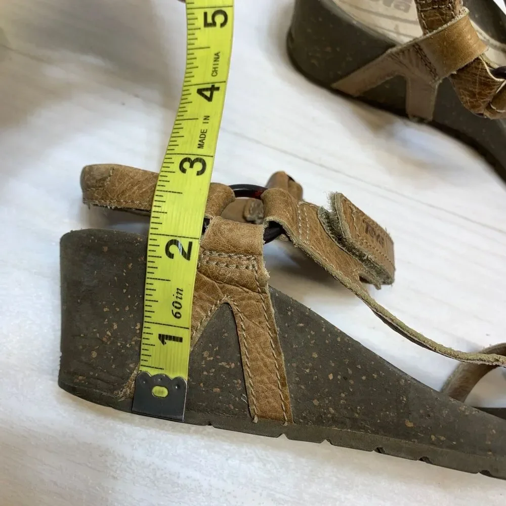 Teva Cabrillo Women's Size 7 Brown Strappy Leather Wedge‎ Heels Sandals 1002882